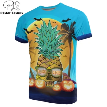 PLstar Vesmíru Havaj Halloween Ananás Zábavnej 3D Vytlačené pánske tričko Lete Bežné Tee tričká Unisex Pohode topy TX-130