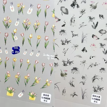 Čínsky Štýl, Atrament Maľovanie A Tulipány Literatúry A Umenia Tenké A Tvrdý Nail Art Nálepky DIY Manikúra Odtlačkový Dekorácie T-1628