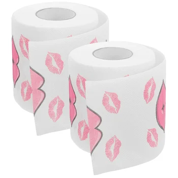 2 Rožky Červené Pery Toaletný Papier Červené Pery Vzor Jednorazové Obrúsky, Toaletný Papier Tissue