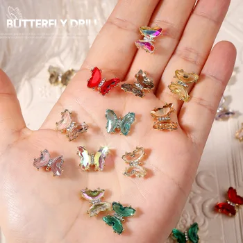 10pcs Crystal Motýľ Aurora Symfónia Sklo, Kameň, Drahokam, Lesklé Nechty Charms DIY Nechtov Umelecké Dekorácie, Doplnky