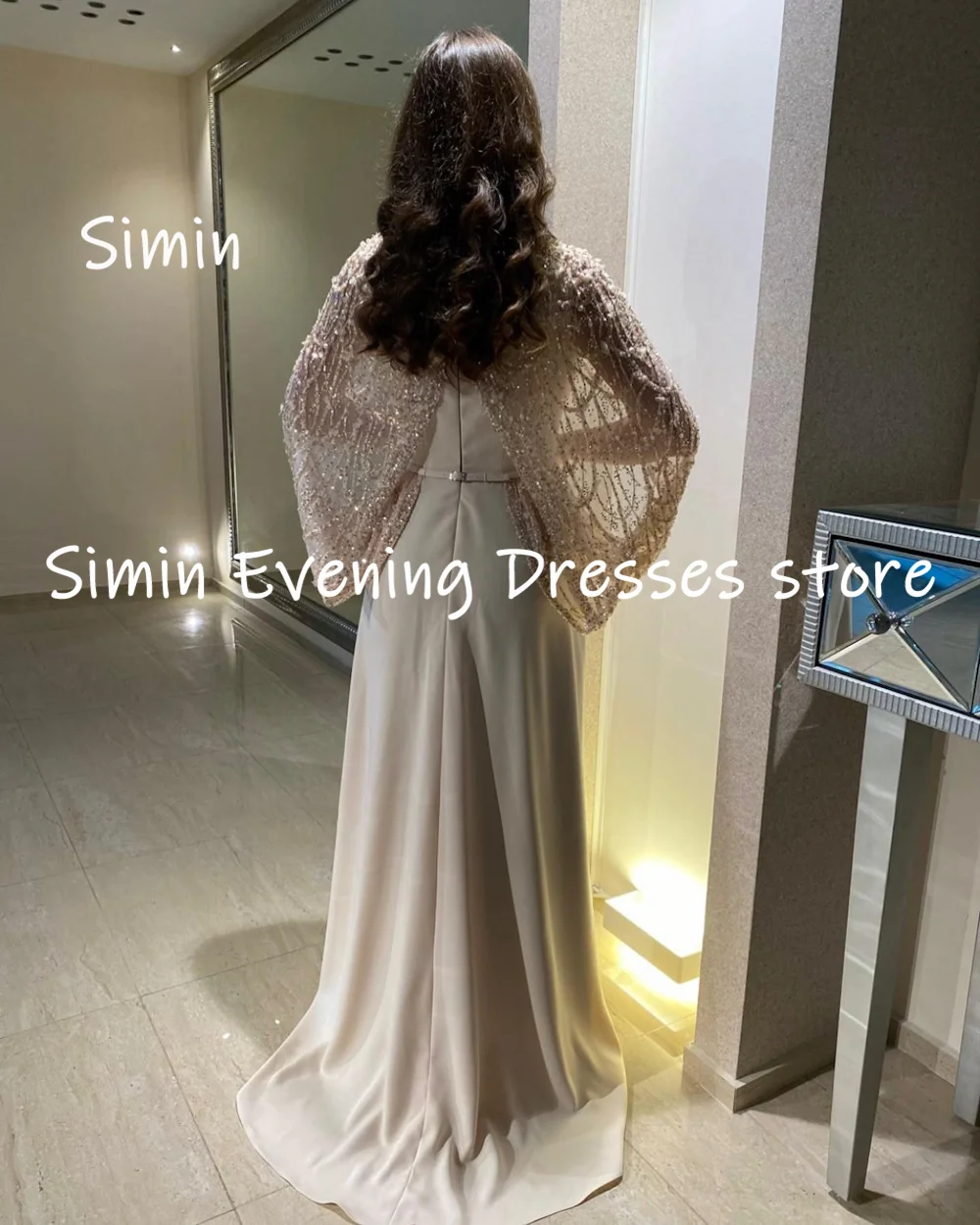 Simin Satin A-line Lopatka Výstrihu Prehrabať Flitrami Formálne Prom Šaty, na Poschodí-dĺžka Večer Elegantné Party šaty pre ženy 2023