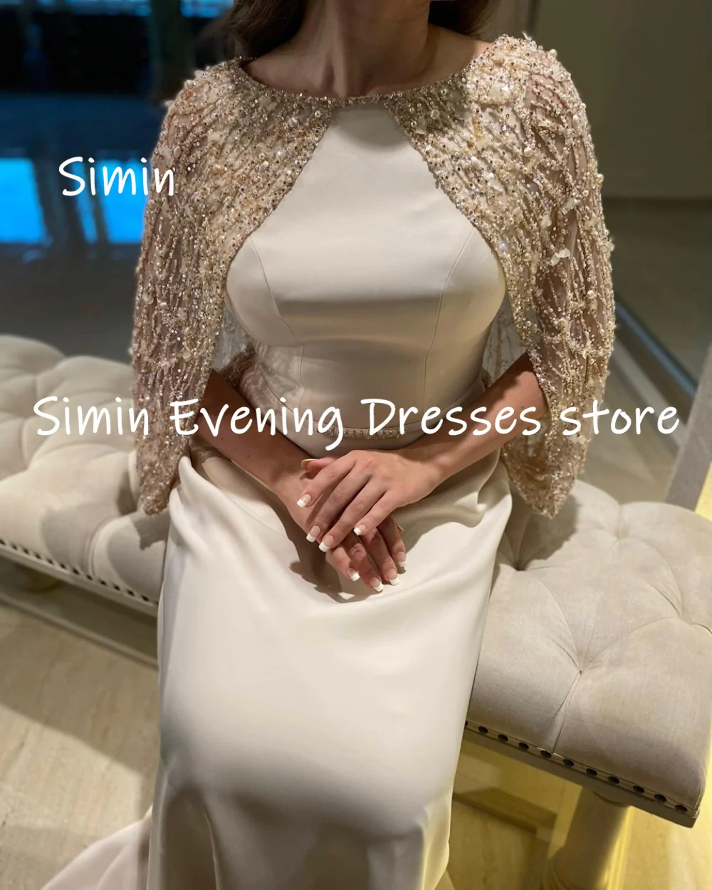 Simin Satin A-line Lopatka Výstrihu Prehrabať Flitrami Formálne Prom Šaty, na Poschodí-dĺžka Večer Elegantné Party šaty pre ženy 2023